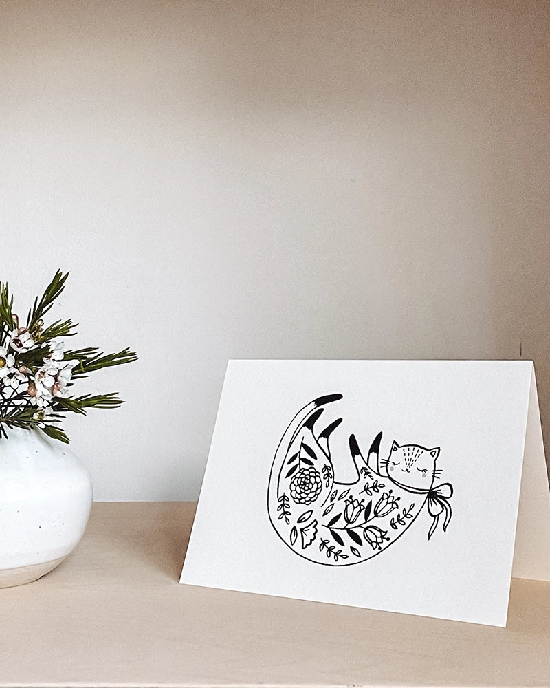 Cat Greeting Card by Flora Waycott