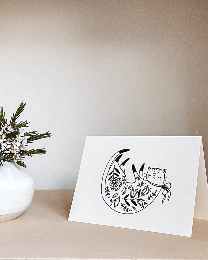 Cat Greeting Card by Flora Waycott