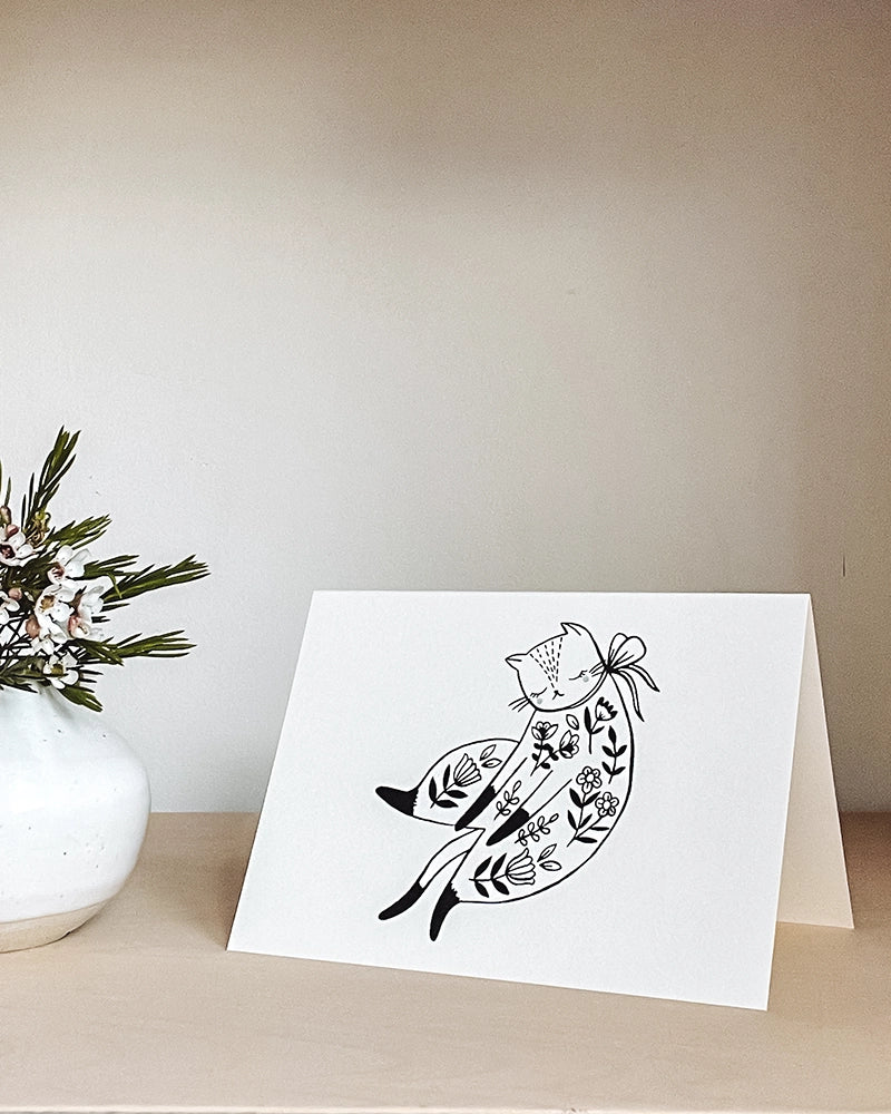 Cat Greeting Card by Flora Waycott