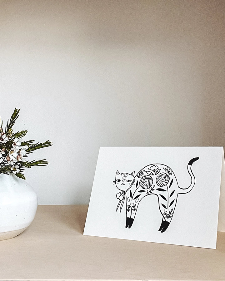 Cat Greeting Card by Flora Waycott
