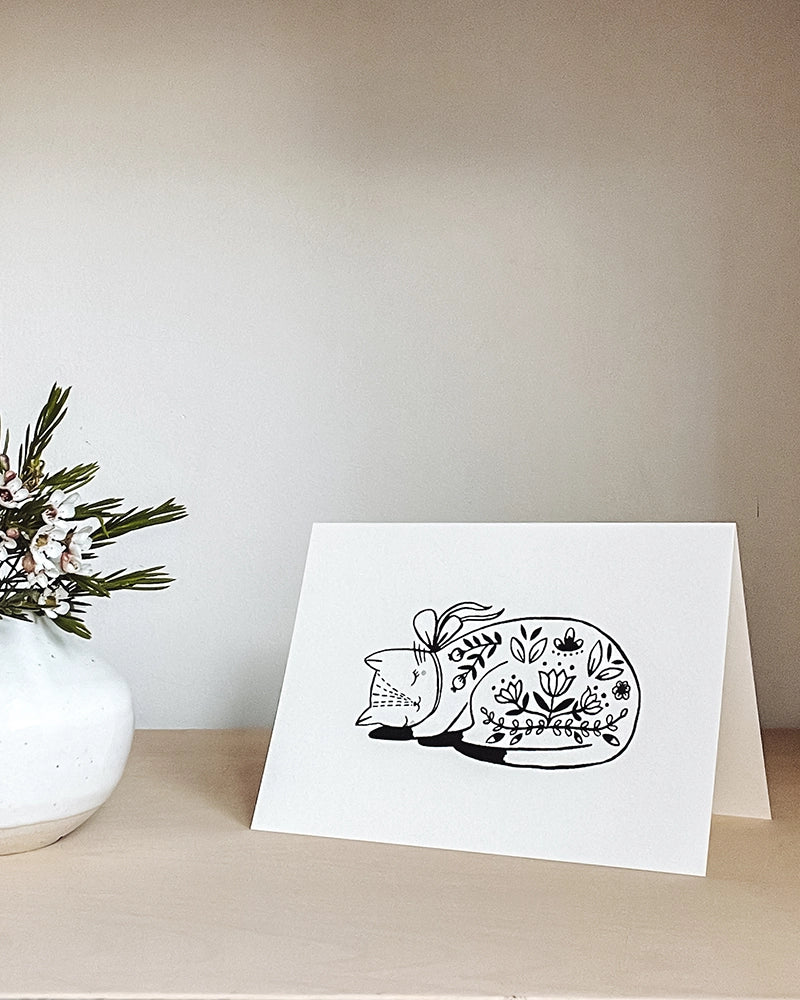 Cat Greeting Card by Flora Waycott