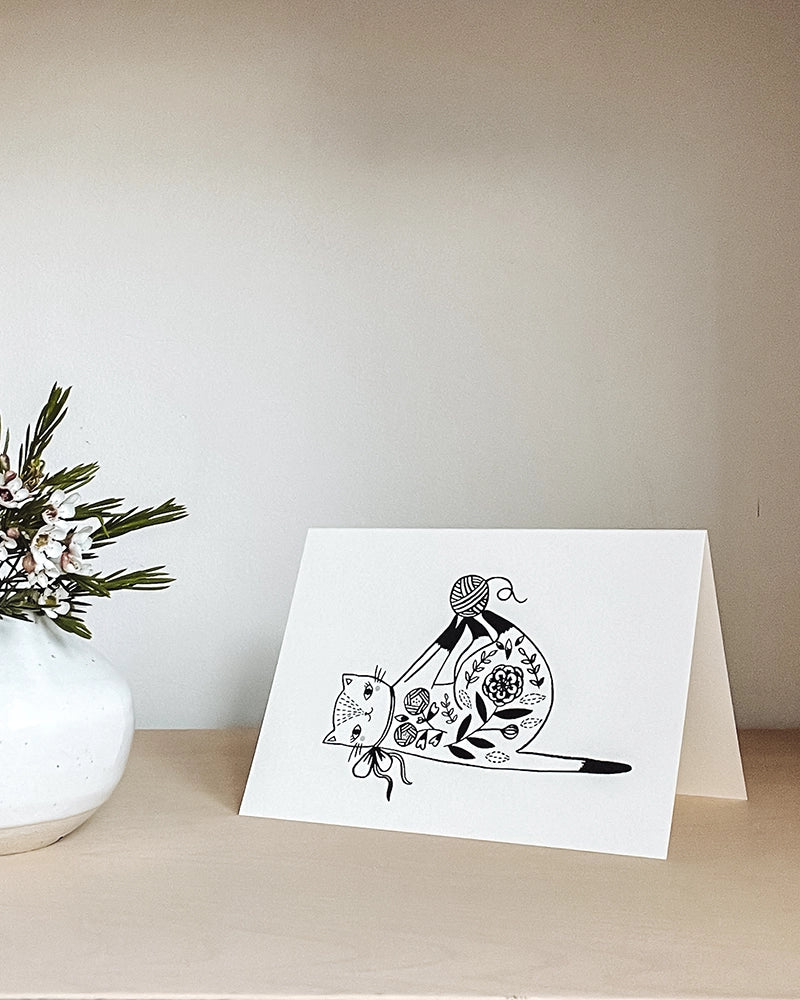 Cat Greeting Card by Flora Waycott