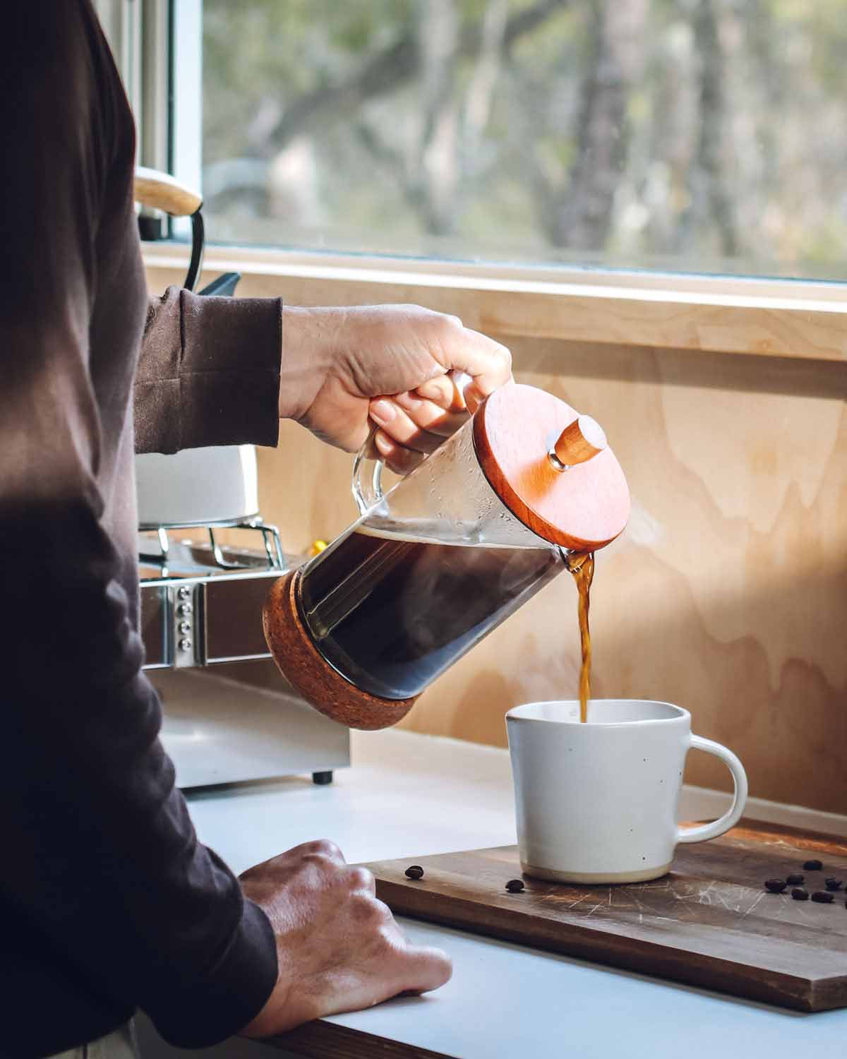 Pouring coffee into a handmade Winterwares mug