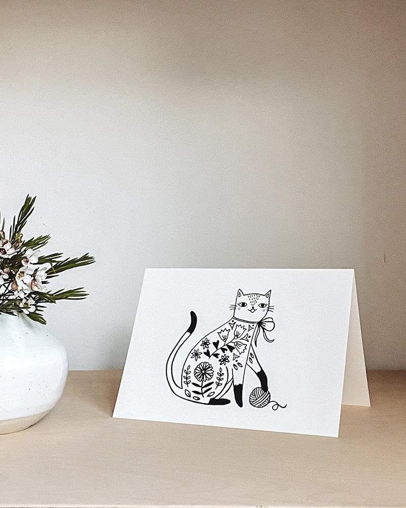 Cat Greeting Card by Flora Waycott